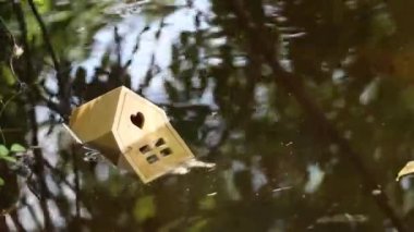 Ukrayna 'daki Dinyeper Nehri' nde küçük bir ahşap ev yüzüyor.