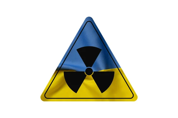Радиационный Знак Черный Желтый Флаг Украины Белом Фоне Крупным Планом — стоковое фото