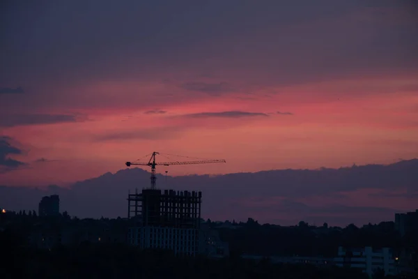City Dnipro Evening Sunset Pink Sky Ukraine Sunset City — Stock Photo, Image