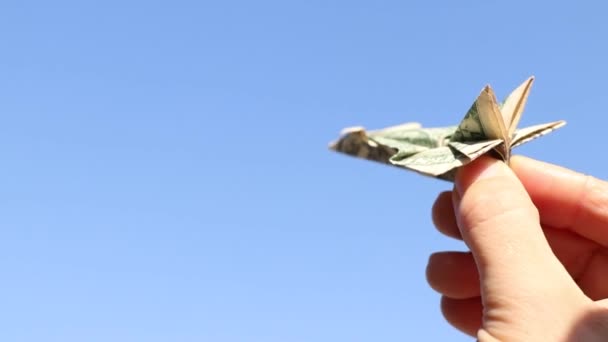 Самолет Одного Доллара Руке Девушки Небе Над Украиной Свободы Жизни — стоковое видео