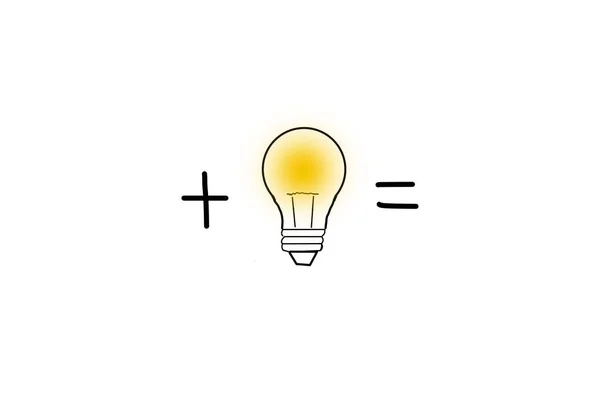 Drawn light bulb plus sign and equal sign on a white background,electricity and light