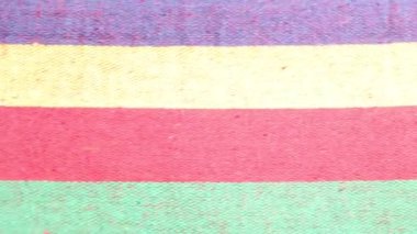 Çok renkli bir hamak Ukrayna 'da baharda güneşin altında bir ağaçta asılı duruyor.