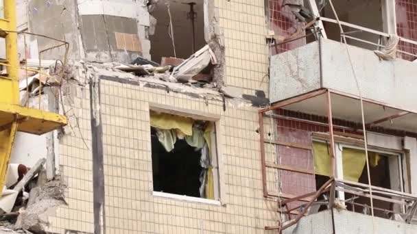 Una Casa Fatta Saltare Razzo Russo Nella Città Dnepr Pobeda — Video Stock