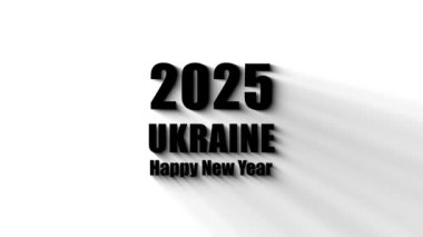 2025 ve Ukrayna 'ya beyaz arka planda koyu gölgeli mutlu yıllar mesajı at.