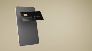 Hafif bir arkaplanda banka kartı ve telefon, 3D tasarım, iş ve finans