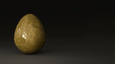 Paskalya yumurtasının 3 boyutlu modeli. Koyu arkaplanda altın taş dokusundan yapılmış. Paskalya bayramı, paskalya yumurtası.
