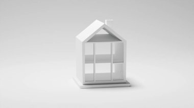 Beyaz arka planı, mimarisi ve tasarımı olan modern beyaz bir evin 3 boyutlu modeli.