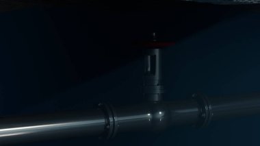 Su altında basınç vanası olan 3 boyutlu gaz borusu modeli, sualtı gaz boru hattı