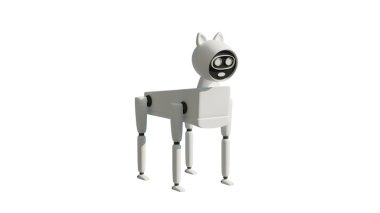 3d model of robot dog white with black on white background, robotic home technician, robot dog clipart