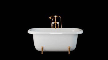 3D model of an antique bathtub on a black background close-up clipart