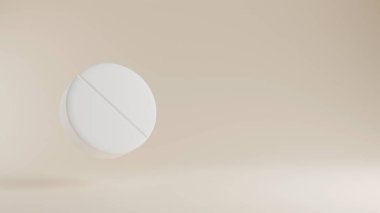 Beyaz yuvarlak hapın bej arka plan, ilaç, tablet üzerindeki 3D modeli