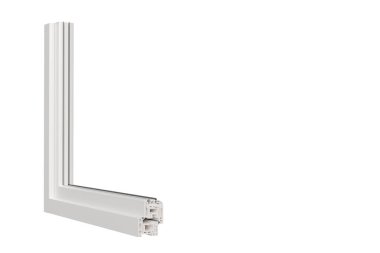 Beyaz arkaplan üzerindeki bir pencere profilinin 3 boyutlu modeli, pencere görselleştirmesi