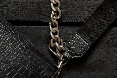 Siyah kadınlar küçük timsah derisi çanta siyah tahta moda çanta