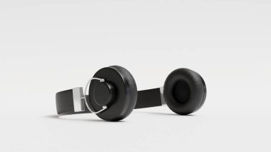 Beyaz arka planda kablosuz kulaklıklar, modern siyah kulaklıklar.