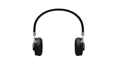 Beyaz arka planda kablosuz kulaklıklar, modern siyah kulaklıklar.