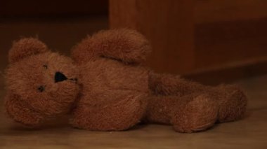 Terk edilmiş oyuncak ayı, evde yerde yatar. Yalnızlığın ve çocukluğun sembolü olarak. Terk edilmiş oyuncak.