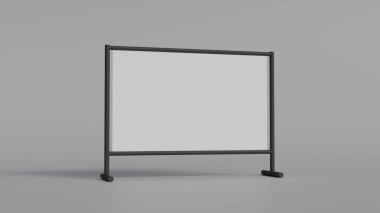 Açık gri arkaplan üzerinde boş beyaz afiş reklam, şablon, arkaplan, 3 boyutlu görselleştirme, duvar kağıdı, izole poster modeli olarak durmaktadır