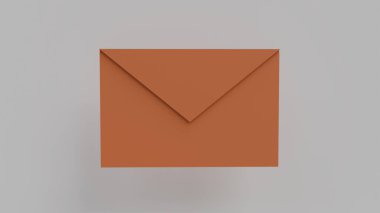 Gri arkaplandaki turuncu zarfın 3 boyutlu görüntüsü