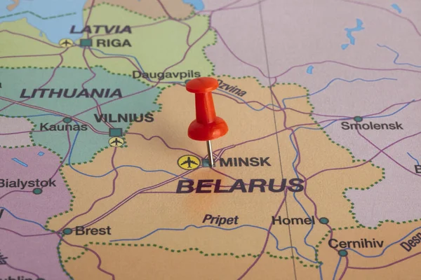 Wit Rusland Selectieve Focus Minski Hoofdstad Vastgepind Politieke Kaart Rechtenvrije Stockfoto's
