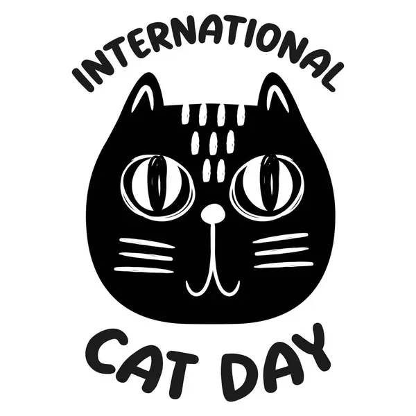 Çizgi film tarzı çizgileri olan beyaz bir arka planda siyahlar içinde bir kedinin yüzünün stilize edilmiş bir çizimi. 8 Ağustos 'ta Uluslararası Kedi Günü için tasarlanan tasarım, kedi özünü minimalizm ve incelikle yakalıyor.