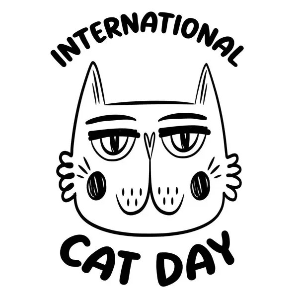 Çizgi film tarzı çizgileri olan beyaz bir arka planda siyah beyaz bir kedinin yüzünün stilize bir çizimi. 8 Ağustos 'ta Uluslararası Kedi Günü için tasarlanan tasarım, kedi özünü minimalizm ve incelikle yakalıyor.