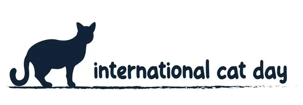 Katı renkli bir kedinin silüeti Uluslararası Kedi Günü metniyle aynı satırda