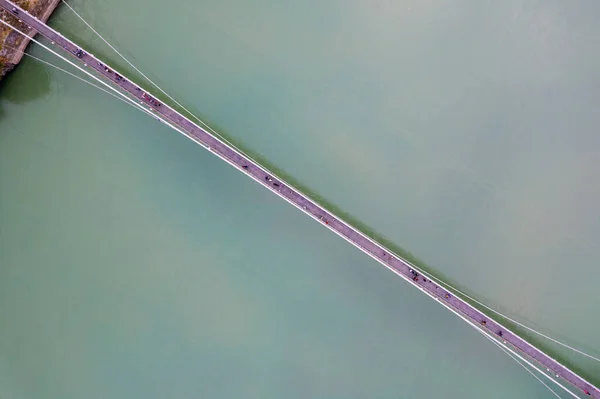 Straight Decending Aerial Drone Shot Ram Setu Suspension Bridge Fast — Stock Photo, Image
