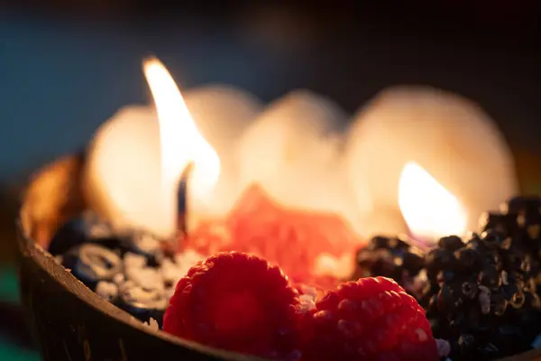 Kerze Die Aussieht Wie Eine Obstschale Kokosnussschale Mit Diya Lampen — Stockfoto