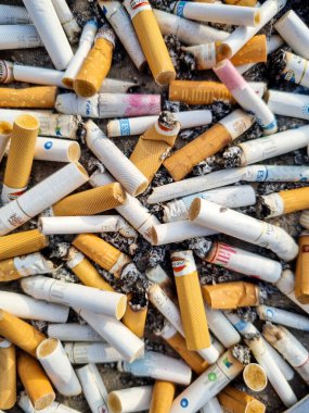 Delhi, Hindistan - 10 Ocak 2024: Kül koleksiyonu ve kül tablasına sigara izmaritleri yerleştirilmesi Hindistan 'da mevcut olan marka ve varyantları gösteriyor