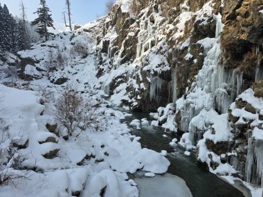 Tanmarg Gulmarg Kashmir 'de donmuş Drung şelalesi popüler bir turistik yer ve Chilai Kalan döneminde kışı gösteren bir doğa harikası.
