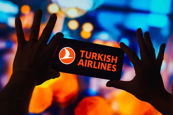 Октября 2022 Года Бразилия Этой Иллюстрации Логотип Turkish Airlines Показан — стоковое фото