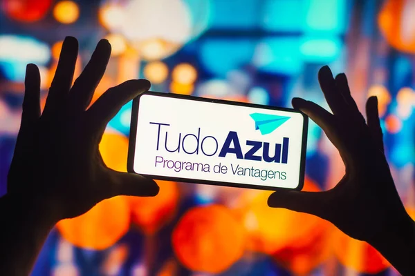 November 2022 Brazil Photo Illustration Tudo Azul Logo Displayed Smartphone — Stock Photo, Image