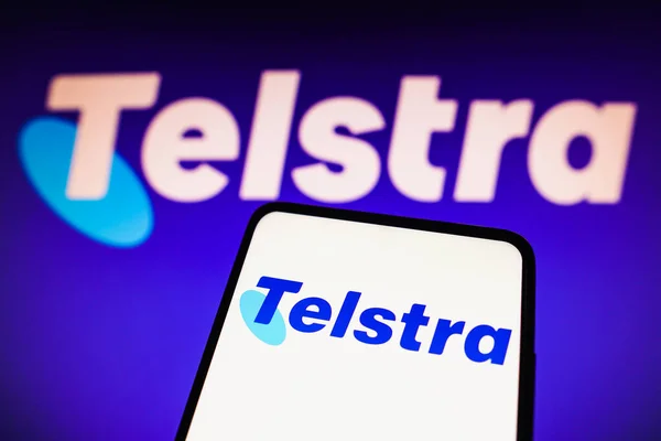 Listopada 2022 Brazylia Tym Zdjęciu Logo Telstra Corporation Limited Wyświetlane — Zdjęcie stockowe