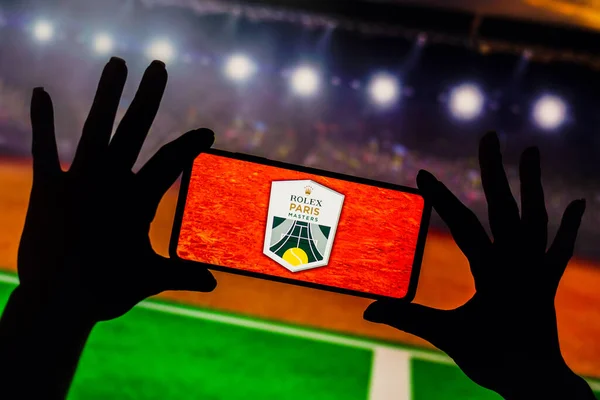 stock image January 9, 2023, Brazil. In this photo illustration, the Paris Masters logo is displayed on a smartphone screen