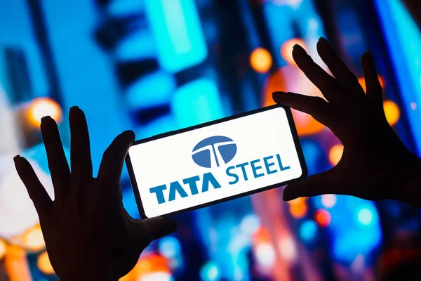 January 11, 2023, Brazil. In this photo illustration, the Tata Steel logo is displayed on a smartphone screen