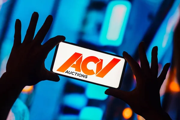January 2023 Brazil Photo Illustration Acv Auctions Logo Displayed Smartphone — Stockfoto