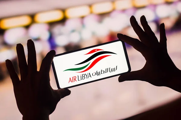 January 2023 Brazil Photo Illustration Air Libya Logo Displayed Smartphone — Foto Stock