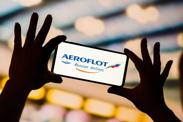 January 2023 Brazil Photo Illustration Aeroflot Logo Displayed Smartphone Screen — Foto Stock
