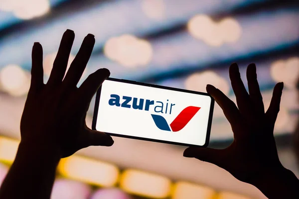 January 2023 Brazil Photo Illustration Azur Air Logo Displayed Smartphone — Stockfoto