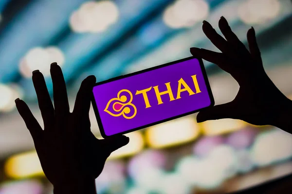 Февраля 2023 Года Бразилия Этой Фотографии Логотип Thai Airways International — стоковое фото