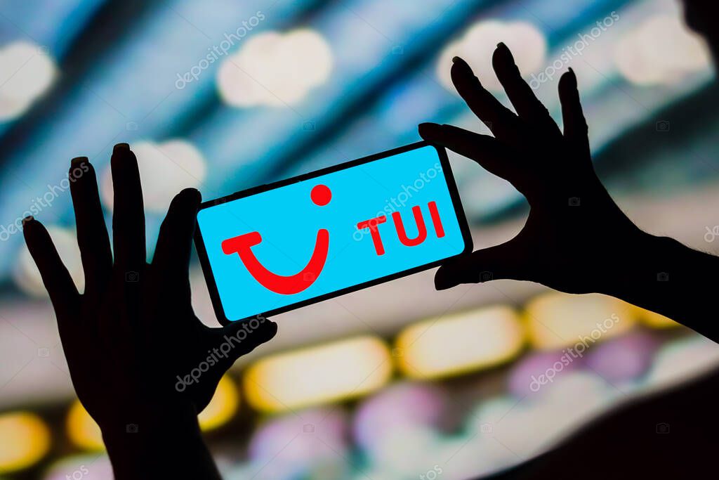February 6, 2023, Brazil. In this photo illustration, the TUI Airways Limited logo is displayed on a smartphone screen