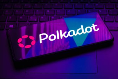 February 10, 2023, Brazil. In this photo illustration the Polkadot logo seen displayed on a smartphone