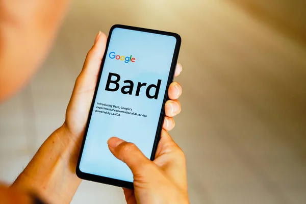 stock image February 17, 2023, Brazil. In this photo illustration, the Google Bard logo is seen displayed on a smartphone