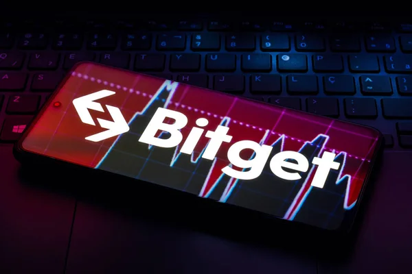 stock image February 20, 2023, Brazil. In this photo illustration, the Bitget logo is seen displayed on a smartphone