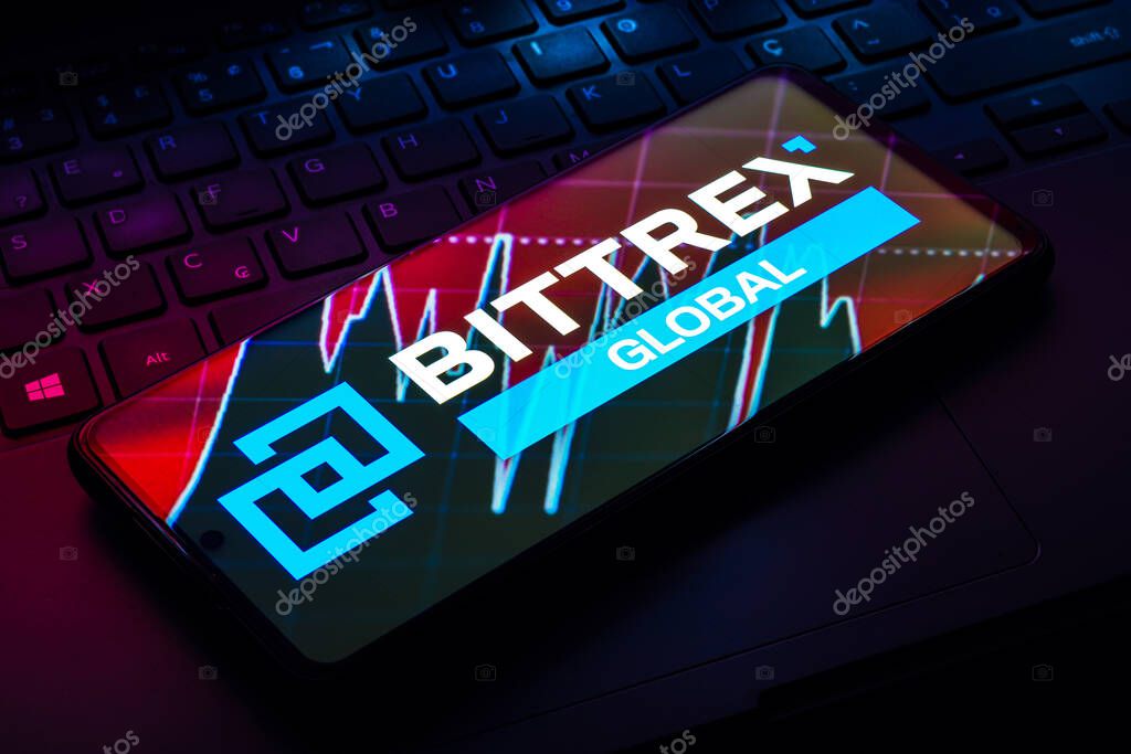 February 20, 2023, Brazil. In this photo illustration, the Bittrex logo is seen displayed on a smartphone