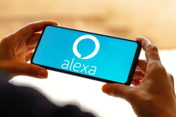 stock image February 24, 2023, Brazil. In this photo illustration the Amazon Alexa logo seen displayed on a smartphone