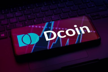 February 28, 2023, Brazil. In this photo illustration, the Dcoin logo seen displayed on a smartphone