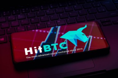 February 28, 2023, Brazil. In this photo illustration, the HitBTC logo seen displayed on a smartphone clipart