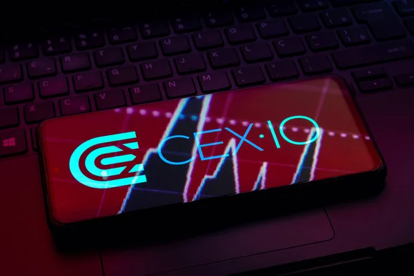 stock image February 28, 2023, Brazil. In this photo illustration, the CEX.IO Cryptocurrency Exchange logo seen displayed on a smartphone