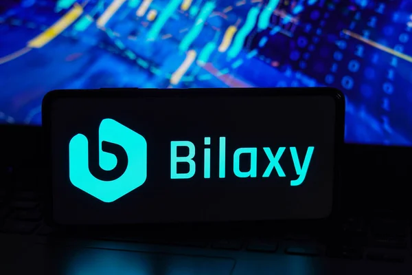 March 2023 Brazil Photo Illustration Bilaxy Logo Seen Displayed Smartphone — Stock Photo, Image